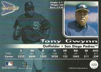 1999 Pacific Prism - Holographic Gold #123 Tony Gwynn  Back