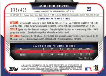 2015 Bowman Chrome - Refractors #22 Max Scherzer Back
