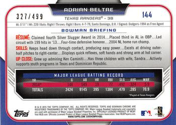 2015 Bowman Chrome - Refractors #144 Adrian Beltre Back