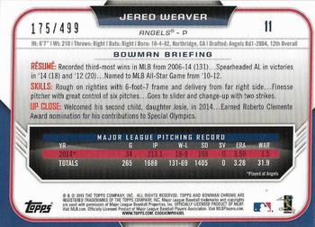 2015 Bowman Chrome - Refractors #11 Jered Weaver Back