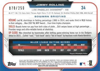 2015 Bowman Chrome - Purple Refractors #34 Jimmy Rollins Back
