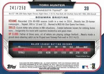 2015 Bowman Chrome - Purple Refractors #39 Torii Hunter Back