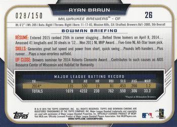 2015 Bowman Chrome - Blue Refractors #26 Ryan Braun Back