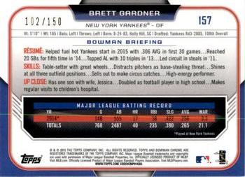 2015 Bowman Chrome - Blue Refractors #157 Brett Gardner Back