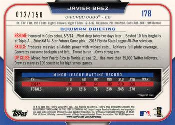 2015 Bowman Chrome - Blue Refractors #178 Javier Baez Back