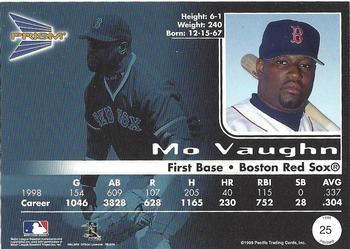 1999 Pacific Prism - Holographic Purple #25 Mo Vaughn  Back