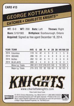 2015 Choice Charlotte Knights #13 George Kottaras Back