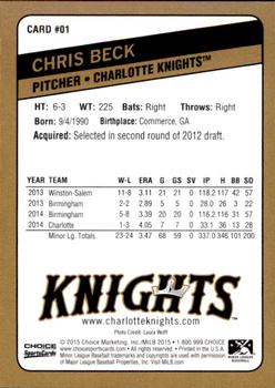 2015 Choice Charlotte Knights #01 Chris Beck Back