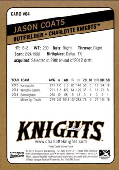 2015 Choice Charlotte Knights #04 Jason Coats Back
