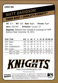 2015 Choice Charlotte Knights #05 Matt Davidson Back