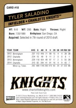 2015 Choice Charlotte Knights #18 Tyler Saladino Back