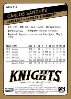 2015 Choice Charlotte Knights #19 Carlos Sanchez Back