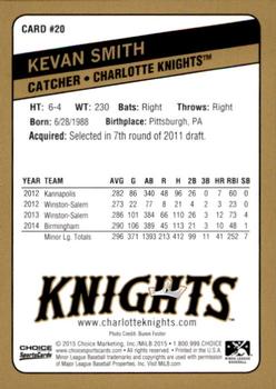2015 Choice Charlotte Knights #20 Kevan Smith Back