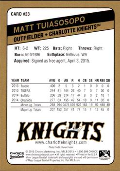 2015 Choice Charlotte Knights #23 Matt Tuiasosopo Back