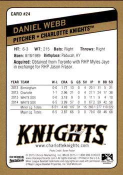 2015 Choice Charlotte Knights #24 Daniel Webb Back