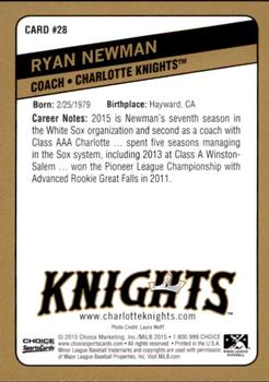 2015 Choice Charlotte Knights #28 Ryan Newman Back