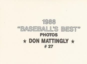 1988 Baseball's Best Photos (unlicensed) #27 Don Mattingly Back