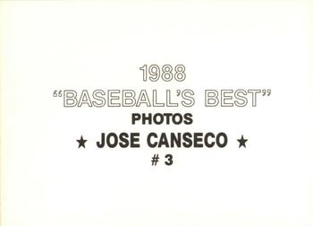 1988 Baseball's Best Photos (unlicensed) #3 Jose Canseco Back