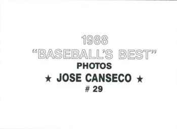 1988 Baseball's Best Photos (unlicensed) #29 Jose Canseco Back