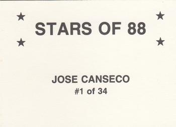 1988 Stars of '88 (unlicensed) #1 Jose Canseco Back