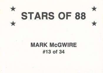 1988 Stars of '88 (unlicensed) #13 Mark McGwire Back