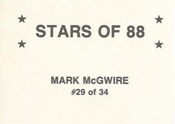 1988 Stars of '88 (unlicensed) #29 Mark McGwire Back
