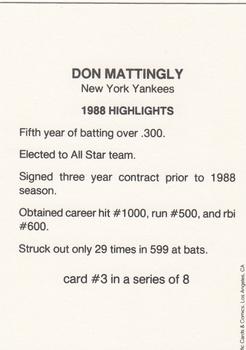 1989 Pacific Cards & Comics American Flag Series I (unlicensed) #3 Don Mattingly Back
