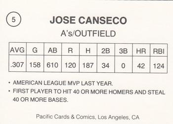 1989 Pacific Cards & Comics American Flag Series II (unlicensed) #5 Jose Canseco Back