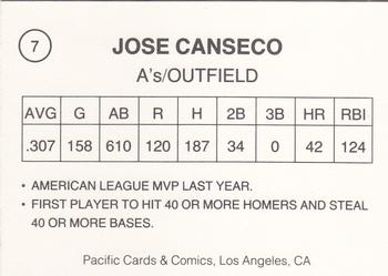 1989 Pacific Cards & Comics American Flag Series II (unlicensed) #7 Jose Canseco Back