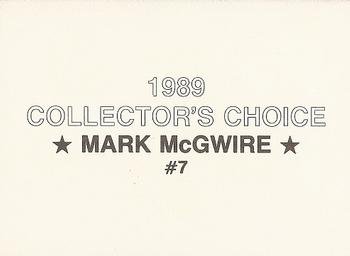 1989 Collector's Choice (unlicensed) #7 Mark McGwire Back