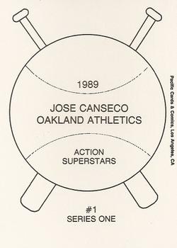 1989 Pacific Cards & Comics Action Superstars Series One (unlicensed) #1 Jose Canseco Back