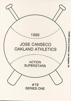 1989 Pacific Cards & Comics Action Superstars Series One (unlicensed) #19 Jose Canseco Back