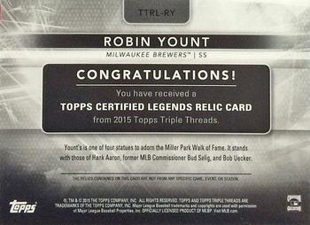 2015 Topps Triple Threads - Relic Legends #TTRL-RY Robin Yount Back