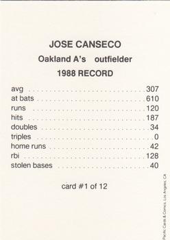 1989 Pacific Cards & Comics All-Stars (unlicensed) #1 Jose Canseco Back