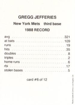 1989 Pacific Cards & Comics All-Stars (unlicensed) #6 Gregg Jefferies Back