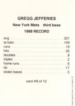 1989 Pacific Cards & Comics All-Stars (unlicensed) #8 Gregg Jefferies Back
