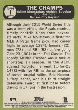 2016 Topps Heritage #1 The Champs (Mike Moustakas / Alcides Escobar / Eric Hosmer) Back