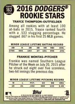 2016 Topps Heritage #163 Dodgers 2016 Rookie Stars (Trayce Thompson / Frankie Montas) Back