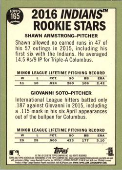 2016 Topps Heritage #165 Indians 2016 Rookie Stars (Shawn Armstrong / Giovanni Soto) Back