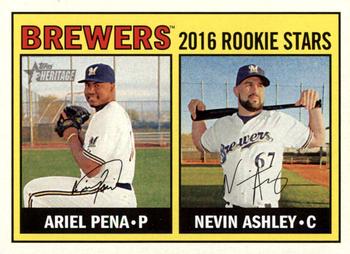 2016 Topps Heritage #170 Brewers 2016 Rookie Stars (Ariel Pena / Nevin Ashley) Front