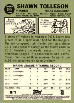 2016 Topps Heritage #199 Shawn Tolleson Back