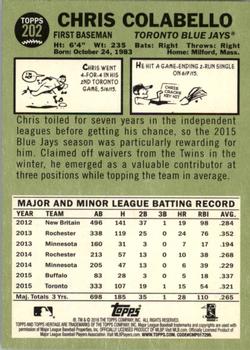 2016 Topps Heritage #202 Chris Colabello Back