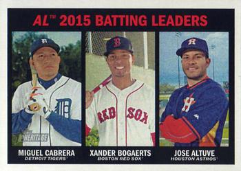 2016 Topps Heritage #239 AL 2015 Batting Leaders (Miguel Cabrera / Xander Bogaerts / Jose Altuve Front