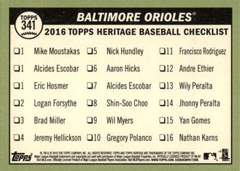 2016 Topps Heritage #341 Baltimore Orioles Back