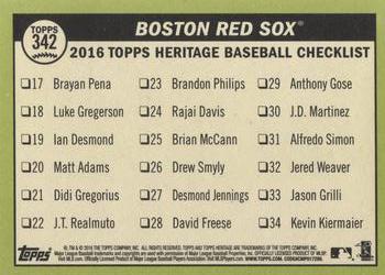 2016 Topps Heritage #342 Boston Red Sox Back