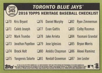 2016 Topps Heritage #345 Toronto Blue Jays Back