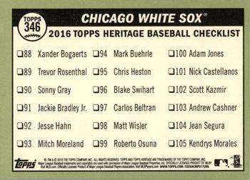 2016 Topps Heritage #346 Chicago White Sox Back