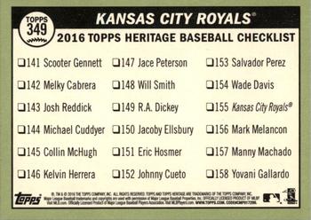 2016 Topps Heritage #349 Kansas City Royals Back