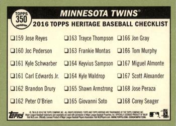 2016 Topps Heritage #350 Minnesota Twins Back