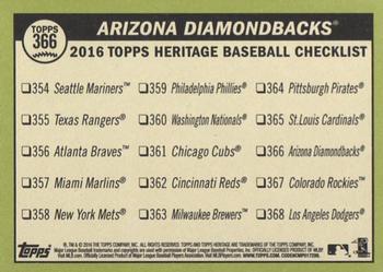 2016 Topps Heritage #366 Arizona Diamondbacks Back